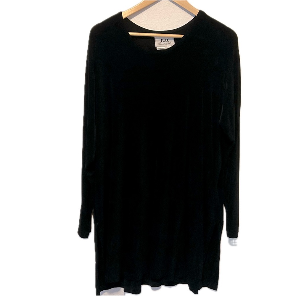 Flax by Jeanne Engelheart black mini long sleeve stretchy slinky dress size L
